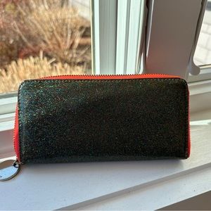 Vintage 🧡 DEUX LUX Glitter Sparkle Neon Continental Zip Around WALLET organizer